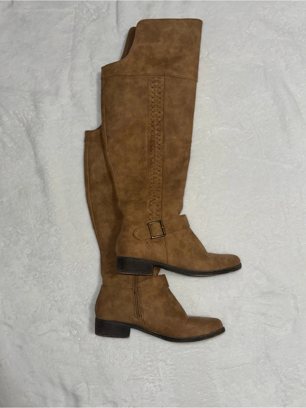 JustFab 7WIDE Over-the-Knee Buckle Riding Boots - Brown